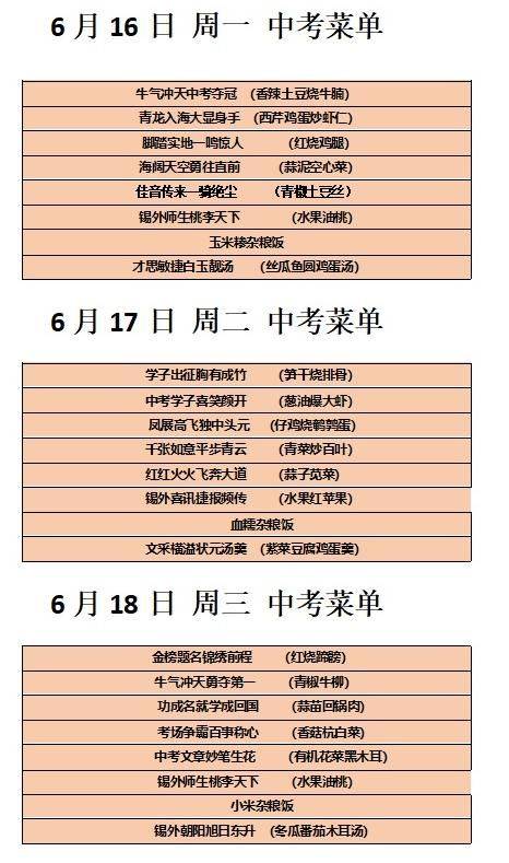 中考菜单